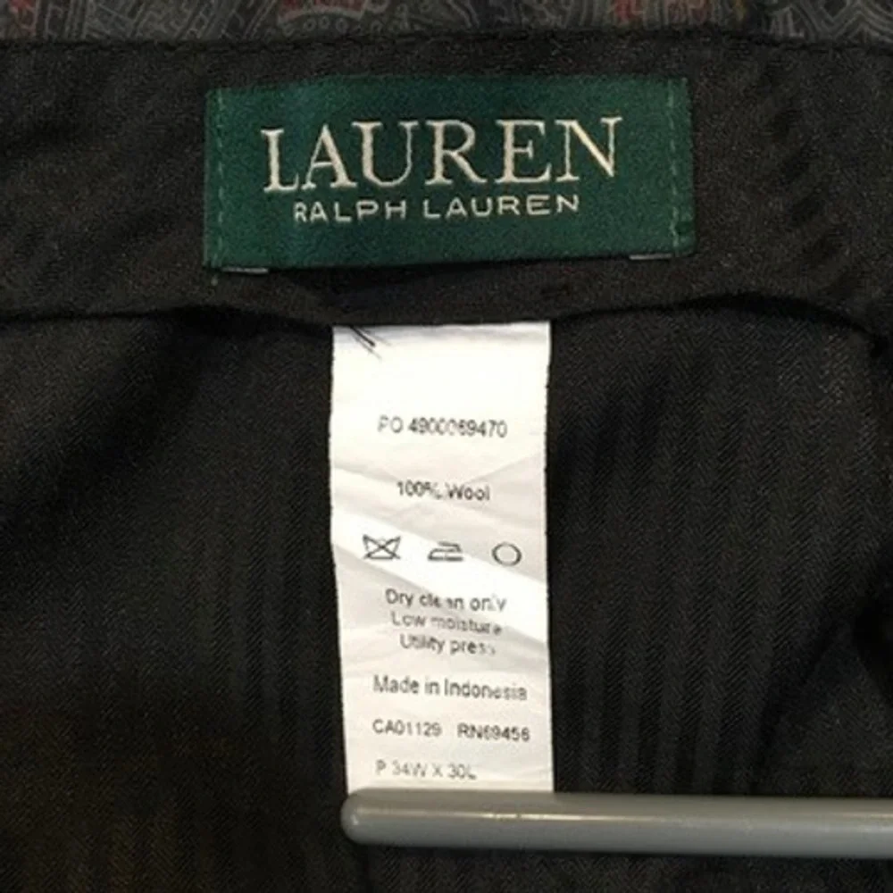 Ralph Lauren 100% Wool Dress Pants Mens 34x30 Navy Glen Plaid Classic Work